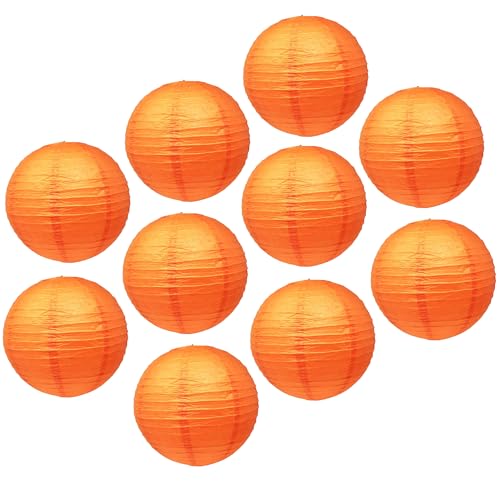 Mudra Crafts Orange Paper Lanterns Wedding Party Decorations - 12 in 10 Round Hanging Ceiling Lanterns, 10 Pack, Decorative Lamp Shades - color: Orange, size: 12 Inches