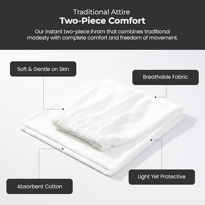 Kids Ihram Set for Hajj and Umrah with Elastic Waist and Soft Microfiber Towel Fabric – 2 Pc White Ihram Clothing for Boys 0 to 4 Years Lightweight Breathable Travel Friendly Muslim Pilgrimage Dress - color: Kids Ihram Set