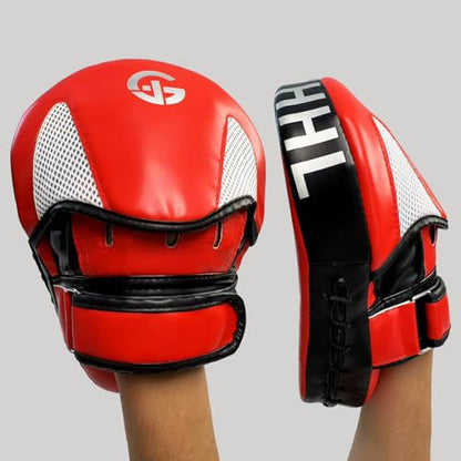 Boxing Pads Curved Punching Focus Mitts Sparring Gear for Boxing,MMA,Muay Thai,Martial Arts Training Equipment，Red/Black,2PCS - color: RED