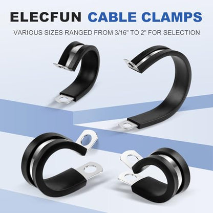 5/16 Inch Rubber Cable Clamp P Clip Pipe Hose Tube Conduit Wire Insulated | ELECFUN, 20pcs, Stainless Steel, Metal, Line - size: 5/16 Inch