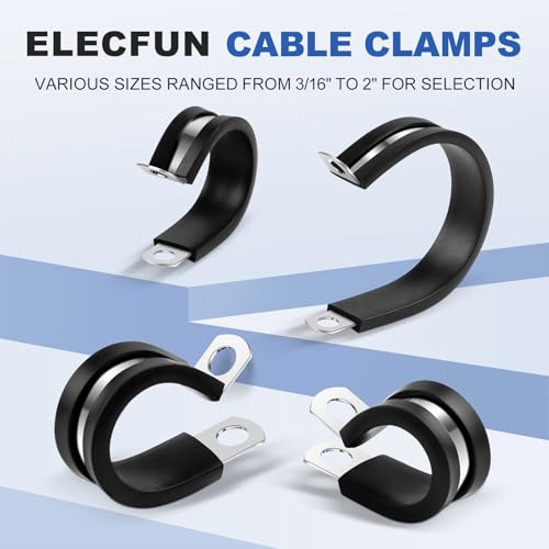 1/2 Inch Rubber Cable Clamp P Clip Pipe Hose Tube Conduit Wire Insulated | ELECFUN, 20pcs, Stainless Steel, Metal, Line - size: 1/2 Inch