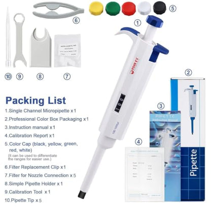 FOUR E'S SCIENTIFIC 1mL Pipette, Adjustable Volume Micropipette | 100-1000μL Single-Channel Pipettor, Ergonomic Design, Precise Volume Dial - size: 07 (100-1000uL)