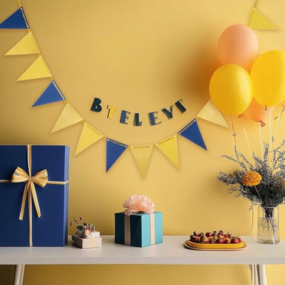 MOWO Gold Blue and Yellow Pennant Banner Paper Bunting, 30pc, 20 feet - color: Gold,yellow,navy Blue