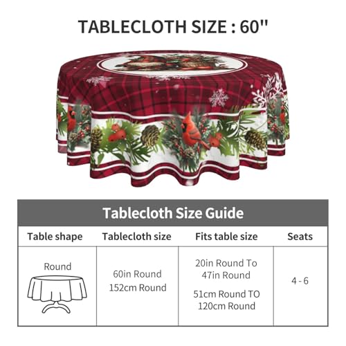 Christmas Bird Gnome Tablecloth Red Plaid Round Table Cover Washable Table Cloth for Home Kitchen Party Picnic 60 Inch - color: Christmas Bird Gnome