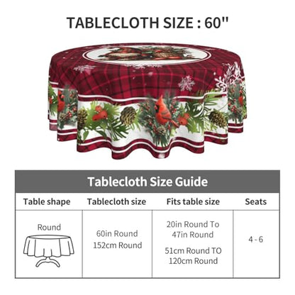 Christmas Bird Gnome Tablecloth Red Plaid Round Table Cover Washable Table Cloth for Home Kitchen Party Picnic 60 Inch - color: Christmas Bird Gnome