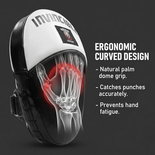Invincible Fight Gear Curved Boxing Pads & Focus Mitts (Pair) – Durable Synthetic Leather Punching Mitts for MMA & Muay Thai – Shock-Absorbing Gear with Secure Adjustable Straps