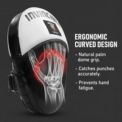 Invincible Fight Gear Curved Boxing Pads & Focus Mitts (Pair) – Durable Synthetic Leather Punching Mitts for MMA & Muay Thai – Shock-Absorbing Gear with Secure Adjustable Straps