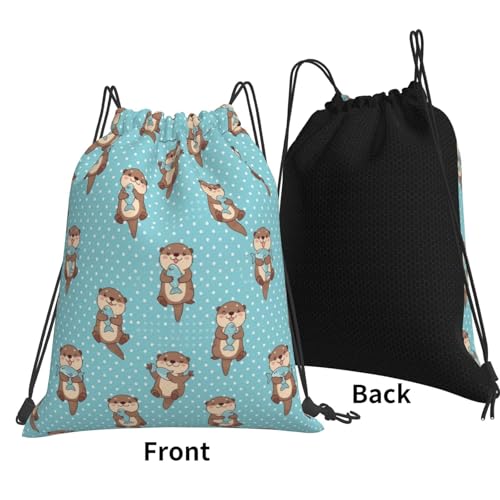 Lightweight String Backpack, Cute Otter Fish Pattern, Breathable Polyester Drawstring Bag for Travel and Outdoor Camping - color: Pattern (375)