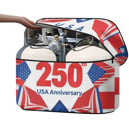 Howilath 250Th Anniversary Propane Tank Cover Trailer Travel Accessories Dual 40Lb RV Camper Propane Tank Cover - color: 250Th Anniversary, size: Large(Double 40LB)