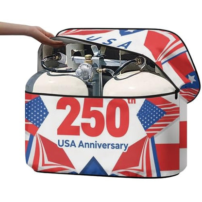 Howilath 250Th Anniversary Propane Tank Cover Trailer Travel Accessories Dual 40Lb RV Camper Propane Tank Cover - color: 250Th Anniversary, size: Large(Double 40LB)