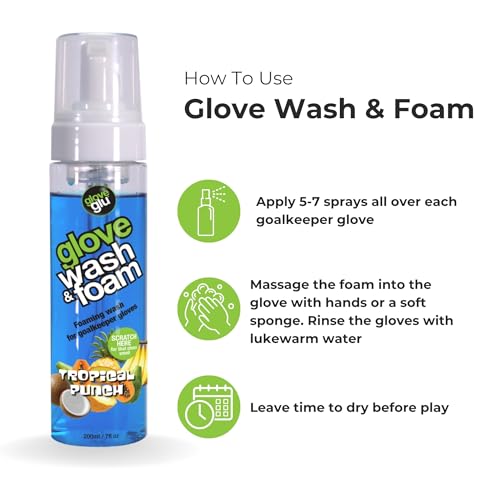 gloveglu Goalkeeper Gloves Wash & Foam | Specialized Foaming Wash Solution with DirTECH Latex Cleaning Formula | Deep Cleans Dirt & Sweat While Maintaining Grip and Glove Performance | 200ml - color: Tropical Punch
