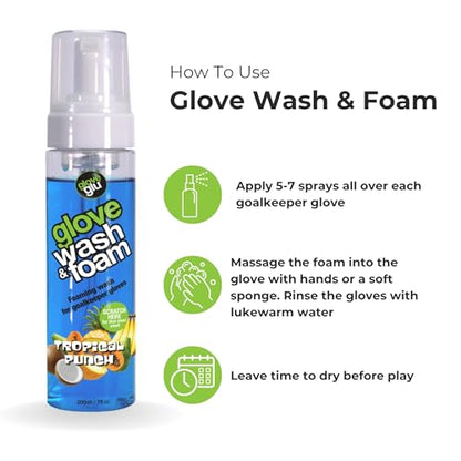 gloveglu Goalkeeper Gloves Wash & Foam | Specialized Foaming Wash Solution with DirTECH Latex Cleaning Formula | Deep Cleans Dirt & Sweat While Maintaining Grip and Glove Performance | 200ml - color: Tropical Punch