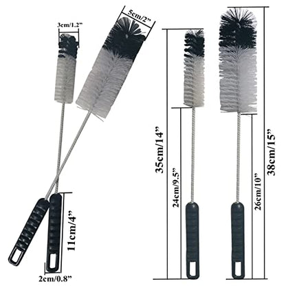 Bottle Brushes Thin Long Handle X 4, Utility Skinny Wire Cleaner Set Big Small, Bendable Flexible for Cleaning Narrow Neck Water, Beer, Wine, Baby Bottles, Pipes, Tubes, Hoses, and Flasks