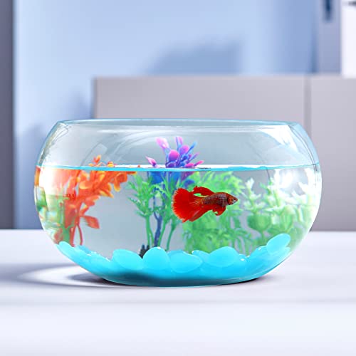 1 Gallon Glass Fish Bowl with Decor, Include Fluorescent Rocks & Colorful Plastic Trees, High White Glass for Clear View, Small Fish Bowl/Aquarium for Betta/Goldfish, Nice Home Décor - color: 1 gal fish bowl