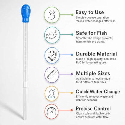 27.7IN Extra Long Blue Turkey Baster for Aquarium, 50ml Fish Tank Cleaning Siphon Aquarium Water Changer, Aquarium Waste Remover