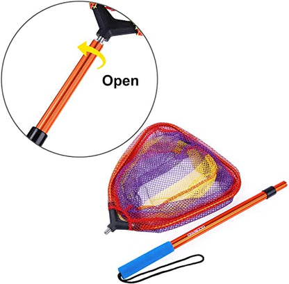 Kids Fishing Net - Telescoping Bait, Minnow, and Butterfly Net With 11.4" Depth, Handle Extends to 30" for Easy Catch and Release - color: Orange-2pack