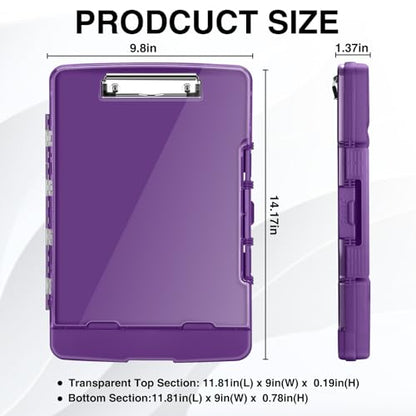 Sooez Original Clipboard with 2 Storage & Pen Holder, Heavy Duty Clip Boards 8.5x11 with Dual Storage, Clearview Dry Erase Coach Clipboard with Real Hinge, High Capacity, School & Office Supplies - color: Purple