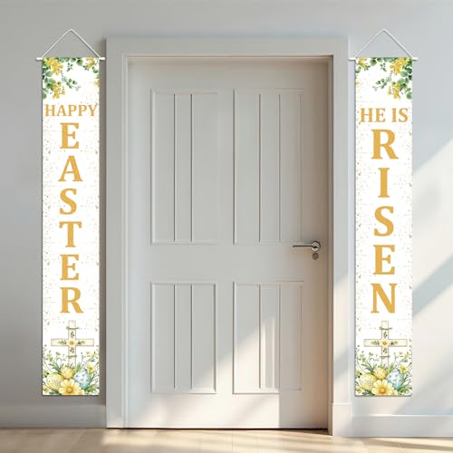 WANDIC 2 PCS Cross Theme Easter Porch Banner Church Jesus Celebration Decor Banner Catholic Activities Outdoor/Indoor Decorations,11.81 * 70.86in - color: Easter 1
