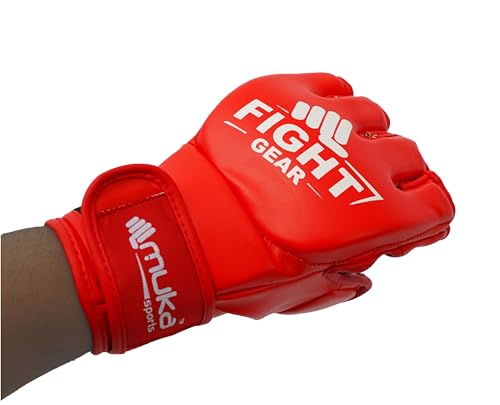MMA Gloves Men - Open Palm Punching Bag Gloves – Synthetic Leather Martial Arts Boxing Gloves for Men and Women - Workout Gloves for Grappling, Sparring, Muay Thai & Kickboxing - color: Red