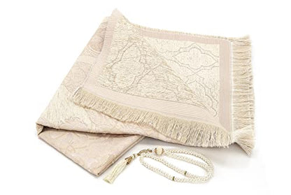 ihvan online Muslim Prayer Rug with 99 Beads Tasbih, Soft Chenille Sajadah, Lightweight & Foldable Janamaz, Portable Travel Prayer Mat, Islamic Gift for Eid, Ramadan, Hajj & Umrah, Pale Pink - color: Pale Pink