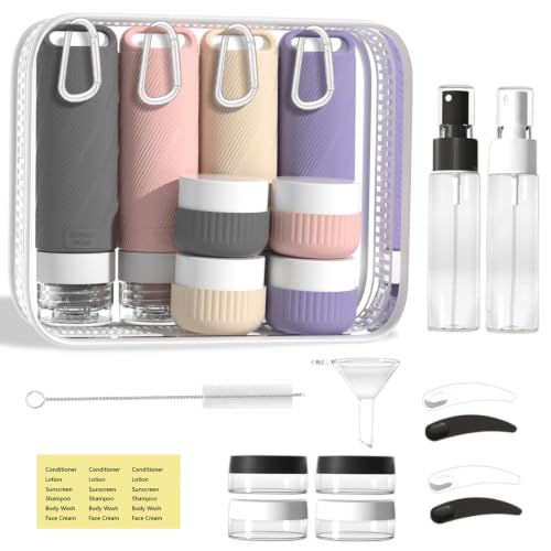 Travel Toiletry Containers 26Pcs Silicone Leakproof TSA Approved Set - color: Gray Purple A