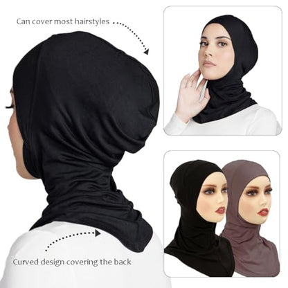 Women Slouchy Beanies Cap Soft Hijab Cap Under Scarf for Women Muslim Jersey Hijab Undercaps(1PC/2PC) - color: Black+coffee