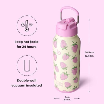 BOTTLE BOTTLE 32oz Insulated Water Bottle with Pill Box | Stainless Steel,Sport Water Bottle, with Straw Dual-use Lid and Pill Box, Design for Gym - color: Sweet Berry