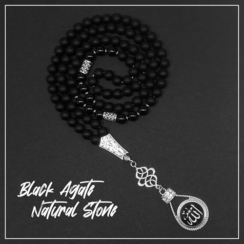 Special Prayer Beads Series -99 beads- Tesbih Tasbih Tasbeeh Misbaha Masbaha Subha Sebha Sibha (Black Agate Stone Beads -8 mm-) - color: Black Agate Stone Beads -8 mm-