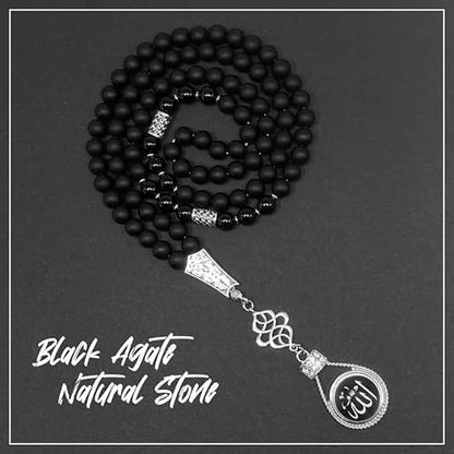 Special Prayer Beads Series -99 beads- Tesbih Tasbih Tasbeeh Misbaha Masbaha Subha Sebha Sibha (Black Agate Stone Beads -8 mm-) - color: Black Agate Stone Beads -8 mm-