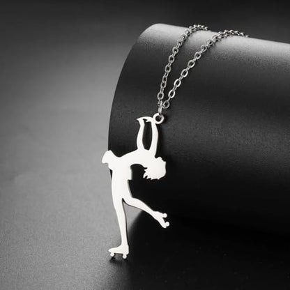 Dreamtimes Ice Skater Necklace Skating Charm Sports Pendant Necklace Ice Skating Sport Pendant Necklace Inspirational Jewelry for Women Skate Lover - color: Silver-4