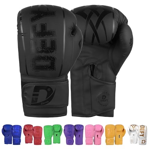 DEFY Boxing Gloves for Men & Women - Premium Quality Synthetic Leather Boxing Gloves for Training - Perfect for Punching Heavy Bags, Sparring, & Fighting Gloves - color: Black, size: 8oz