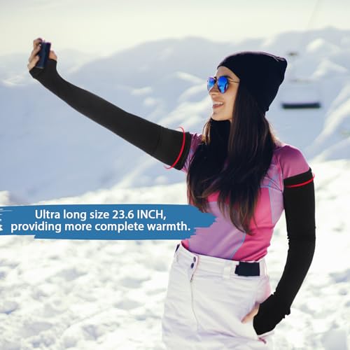 3 Pairs Sun Protection Arm Sleeves 23.6 Inch Long Fingerless Gloves for Women Cotton Arm Wrist Warmer with Thumb Hole - color: Black