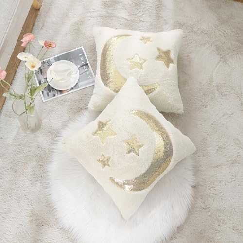 Holibeat Ramadan Throw Pillow Covers 18x18 inches Fluffy Sequin Decoration Pillowcases (Pack of 2) (3stars) - color: 3stars