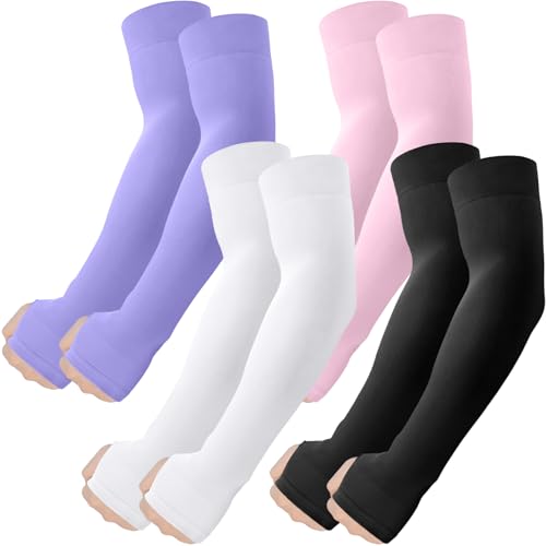 ROXUN Arm Sleeves with Thumb Hole, Cooling UV Sun Protection Compression Tattoo Cover Up for Men/Women - color: 4 Pairs - Black+white+purple+pink