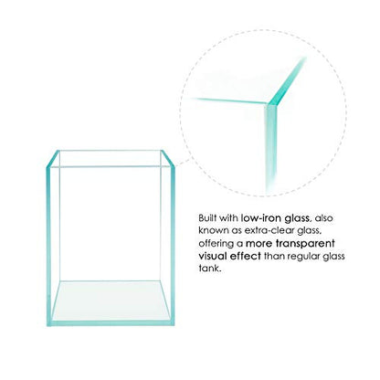 Nano Tall Rimless Frameless Extra Clear Glass Aquarium, Low Iron Glass Tank, 5mm Glass, White Leveling Mat Included, w/Lids Options - size: 5 GAL 9.8x9.8x11.8 in