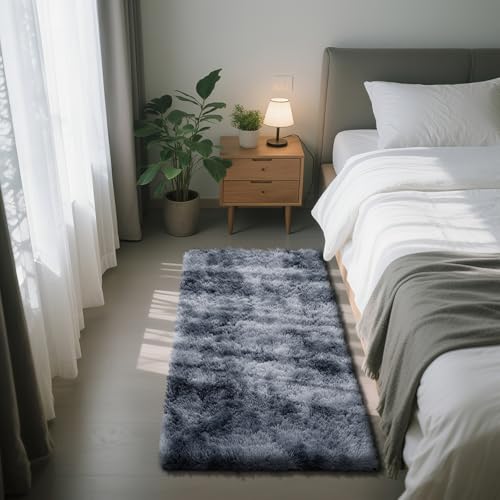 Fluffy Rug Shag Area Rug, Mottling Dark Grey 2x4 Area Rugs for Bedroom, Small Bedside Rug, Soft Fluffy Shag Entryway Throw Rugs for Living Room Bedroom Room Home Decor - color: Mottling Dark Grey, size: 2' x 4' (Rectangular)