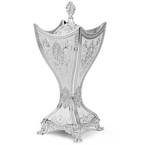 Bakhoor Incense Burner, 11Inches Charcoal Incense Burner - for Yoga, Spa Aromatherapy, Office & Home Decor, Trophy Shape (Silver) - color: Silver