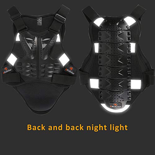 RIDBIKER Chest Protector Motorcycle, Dirt Bike Gear Body Armor Vest Spine Back Protector for Motocross Off-Road (Reflective at Night) (Black, XL) - size: X-Large