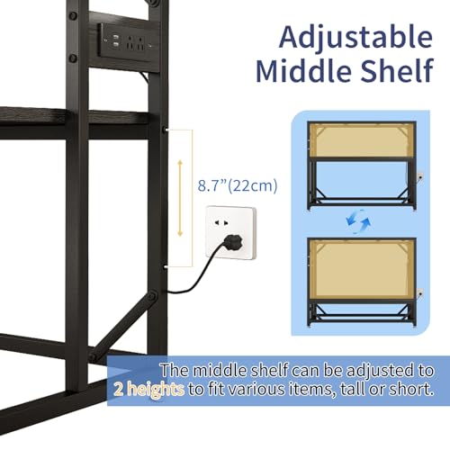METYERRY 40 Gallon Fish Tank Stand with Power Outlets, Adjustable Aquarium Stand, Heavy Duty Terrarium Stand, Metal reptile tank stand, Suitable for Home Office,660LBS Capacity, Black - color: Black, size: 40 Gallon