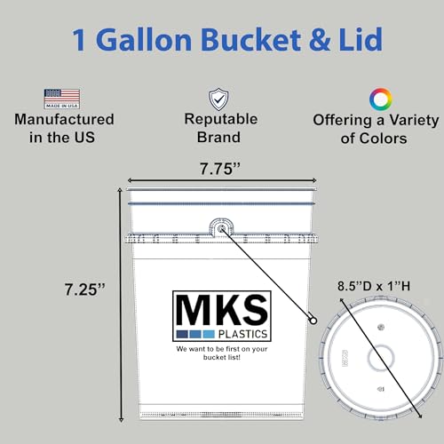 1-Gallon Bucket with Airtight Lid – Made in USA, Food Grade BPA Free Plastic, Heavy Duty Multi-Use, Metal Handle with Grip, Stackable Storage – White, 15 Pack - color: White, size: 15