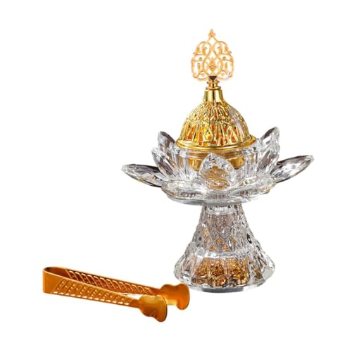 Glass Lotus Incense Burner with Cover and Tongs, Bakhoor Burner for Home, Office, Meditation, and Ramadan Decoration - style: Style A