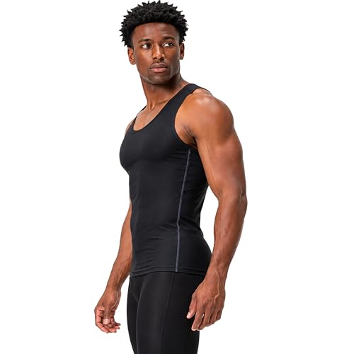 DEVOPS 3 Pack Men's Muscle Dry Fit Compression Tank Top Sleeveless Shirt | Compression Fit, Wicking, 4-Way Stretch, Running, Workout, UPF 50+, Sleeveless - color: Black / Black / Black, size: Small
