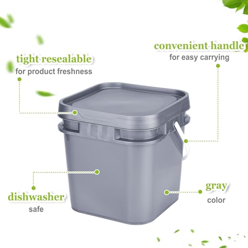 Suzile 10 Pcs 2.2 Gallon Square Bucket with Lid Food Grade Plastic Bucket 10L Utility Industrial Pail with Handle Container for Food Oil Tub Water Fishing Paint House Cleaning Car Washing(Gray)