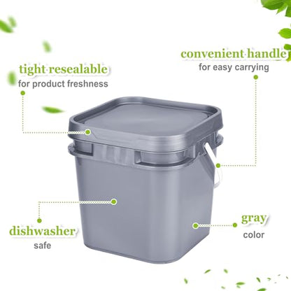 Suzile 10 Pcs 2.2 Gallon Square Bucket with Lid Food Grade Plastic Bucket 10L Utility Industrial Pail with Handle Container for Food Oil Tub Water Fishing Paint House Cleaning Car Washing(Gray)