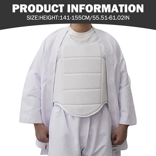 Karate Chest Guard for Kids, Polyester Adjustable Body Protector for Training 130-150cm, White