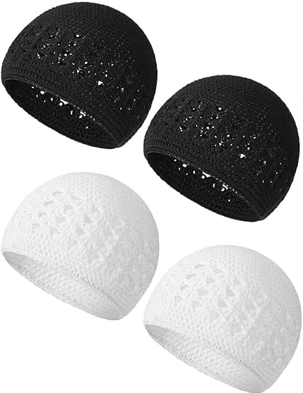 TRUNESS Kufi Hats for Men Muslim Prayer Islamic Capn Takke Peci Handicraft Taqiyah Taqiyah Cap - color: White White & Black Black