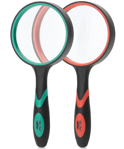 Mr. Pen- Magnifying Glass, 2 Pack, 10X Magnifier, 75mm Glass Lens | Magnifier for Reading for Close Work, Non-Slip Handheld Reading Magnifier for Kids and Seniors, Nature Exploration - color: Red & Green, size: 10X Magnifier