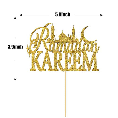 Gold Glitter Ramadan Kareem Cake Topper - Ramadan Muslim Islamic Decoration - Muslim Islam Eid Celebration Decoration