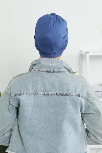 Aisha's Design Instant Turban Plain Cotton Scarf Head Wrap Lightweight Hat Bonnet Cap for Women - color: Indigo