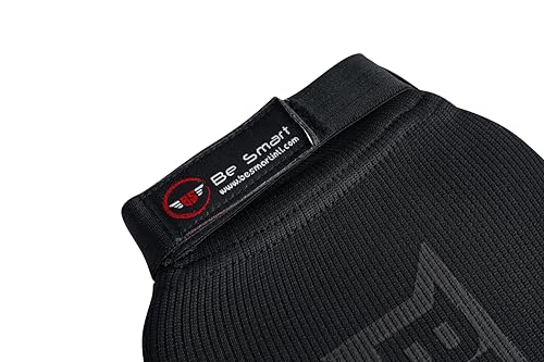 Be Smart MMA Shin Guards for Kickboxing, Muay Thai & Martial Arts – Padded Instep Protection, Lightweight Cotton Elastic Shin Pads – Adult & Youth Training Gear - color: Black/Black, size: Small-Medium